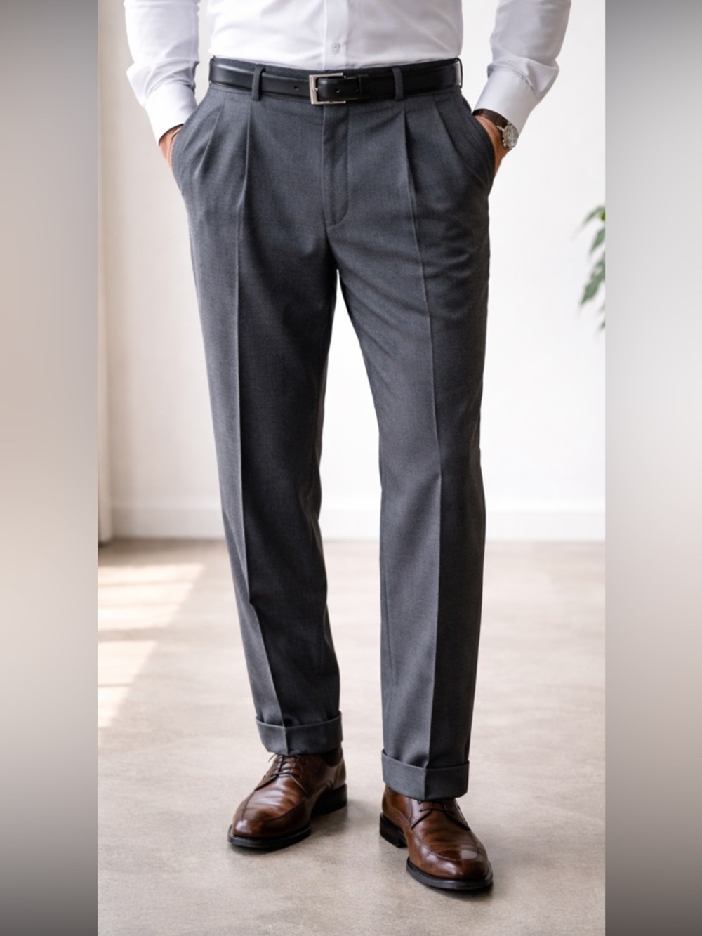 Santorelli Wool Dress Pants Mens 36 Gray Pleated Cuffed Italy Classic Tailored